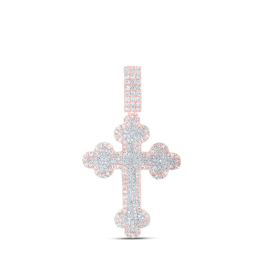 10K Yellow Or White Or Rose Gold Mens Round Diamond Cross Charm Pendant