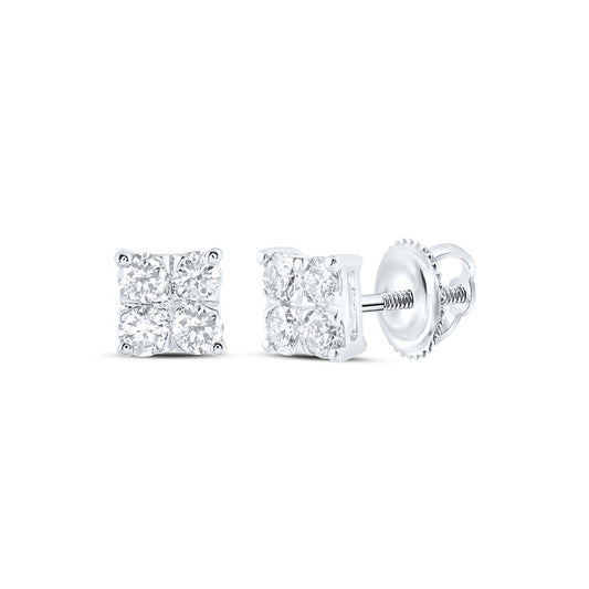 10K White Or Yellow Gold Womens Round Diamond Square Earrings
