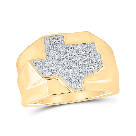 10K Yellow Gold Mens Round Diamond Texas State Band Ring 1/4 Cttw, Mens Size: 7-13