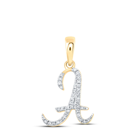 10K Rose Or Yellow Or White Gold Womens Round Diamond Initial Letter Pendant
