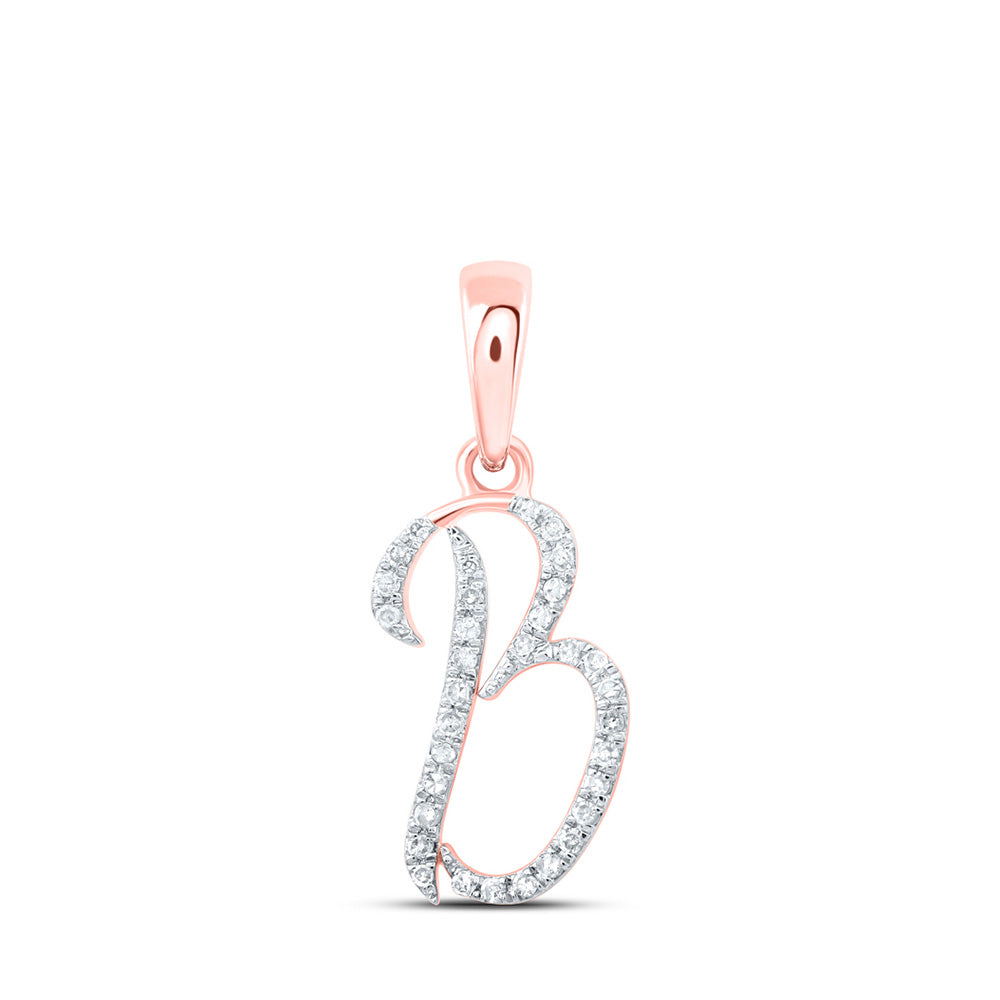 10K Rose Or Yellow Or White Gold Womens Round Diamond Initial Letter Pendant