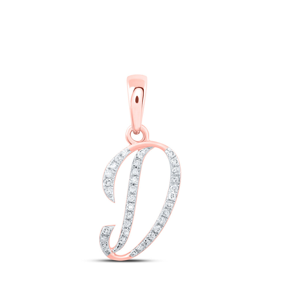10K Rose Or Yellow Or White Gold Womens Round Diamond Initial Letter Pendant