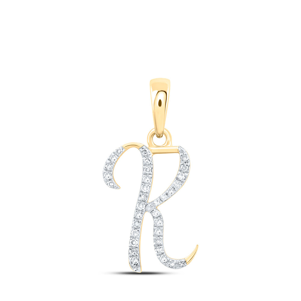 10K Rose Or Yellow Or White Gold Womens Round Diamond Initial Letter Pendant