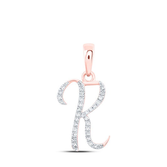 10K Rose Gold Womens Round Diamond K Initial Letter Pendant 1/10 Cttw, Length: 0.84 In, Width: 0.47 In