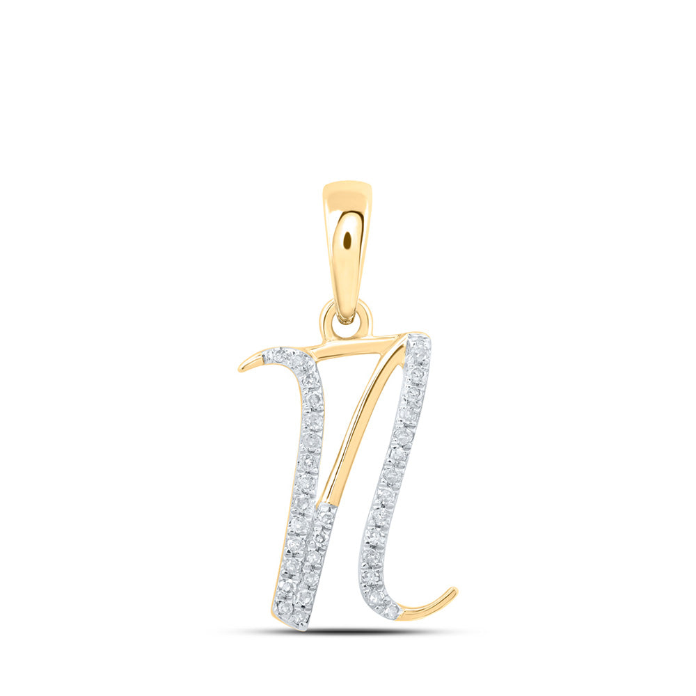10K Rose Or Yellow Or White Gold Womens Round Diamond Initial Letter Pendant