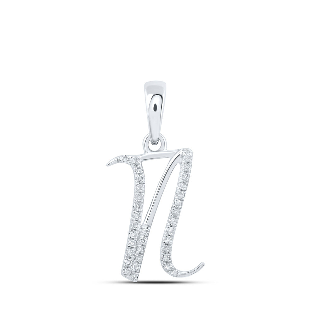 10K Rose Or Yellow Or White Gold Womens Round Diamond Initial Letter Pendant