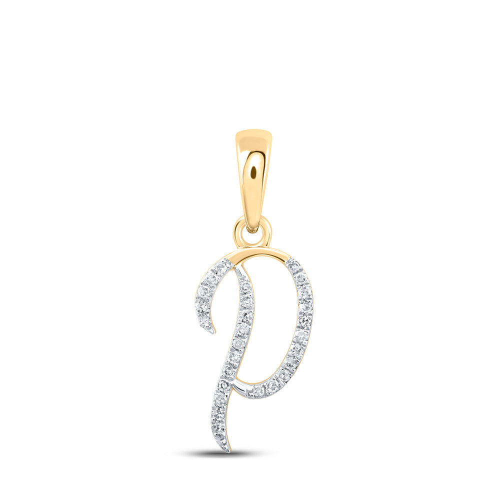 10K Rose Or Yellow Or White Gold Womens Round Diamond Initial Letter Pendant