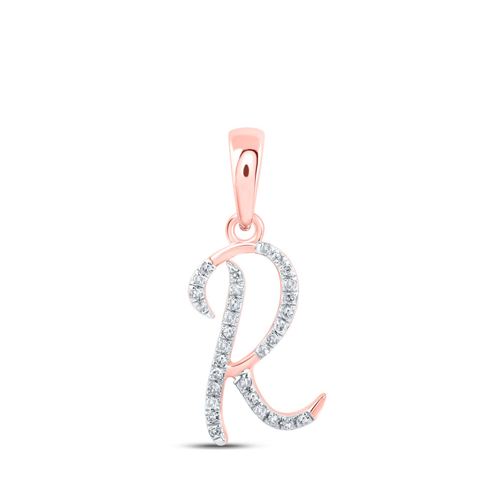 10K Rose Or Yellow Or White Gold Womens Round Diamond Initial Letter Pendant