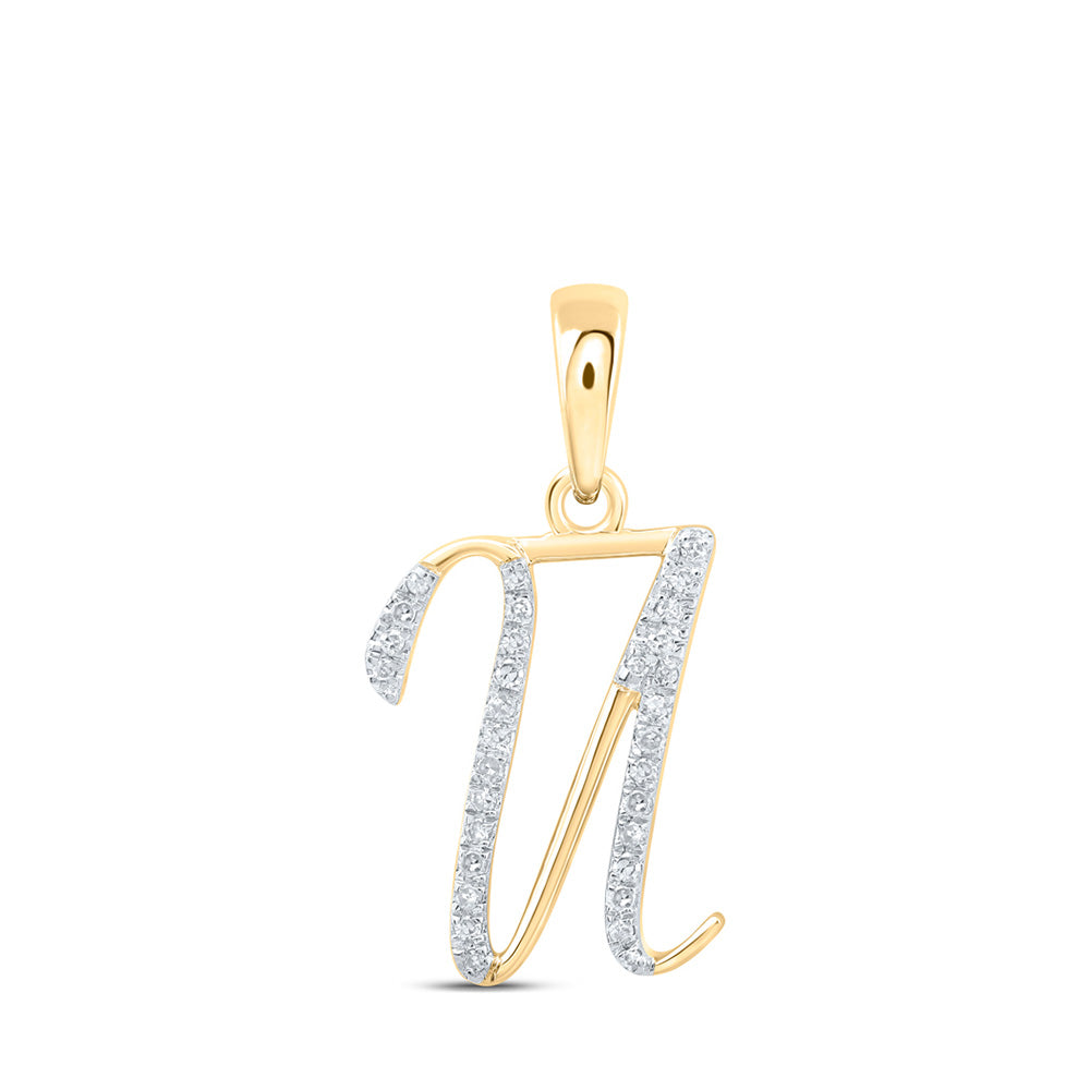 10K Rose Or Yellow Or White Gold Womens Round Diamond Initial Letter Pendant