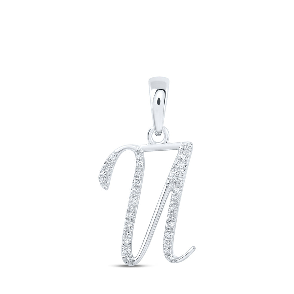 10K Rose Or Yellow Or White Gold Womens Round Diamond Initial Letter Pendant