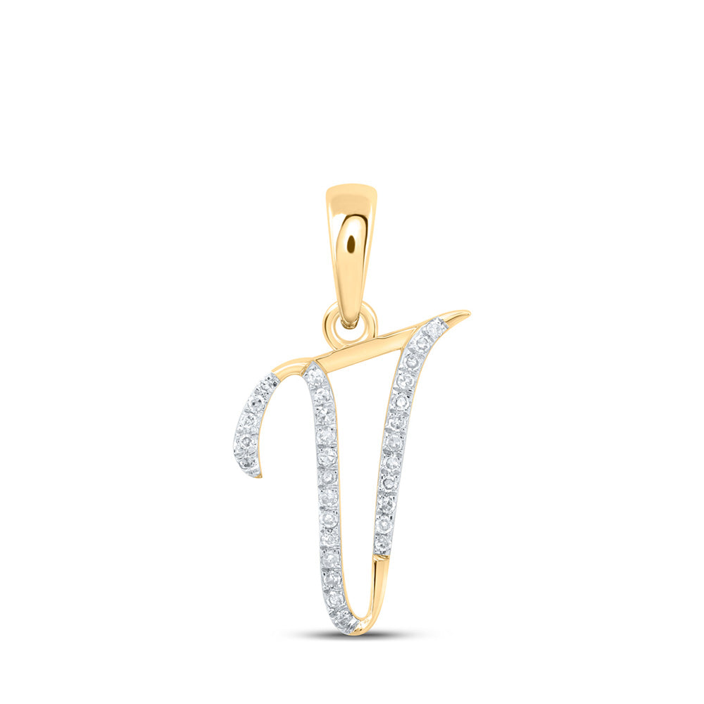 10K Rose Or Yellow Or White Gold Womens Round Diamond Initial Letter Pendant