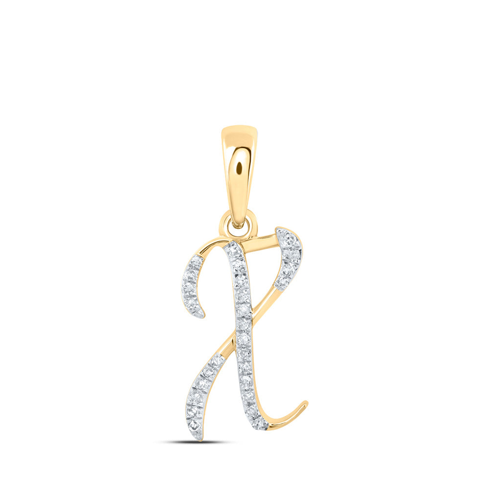 10K Rose Or Yellow Or White Gold Womens Round Diamond Initial Letter Pendant