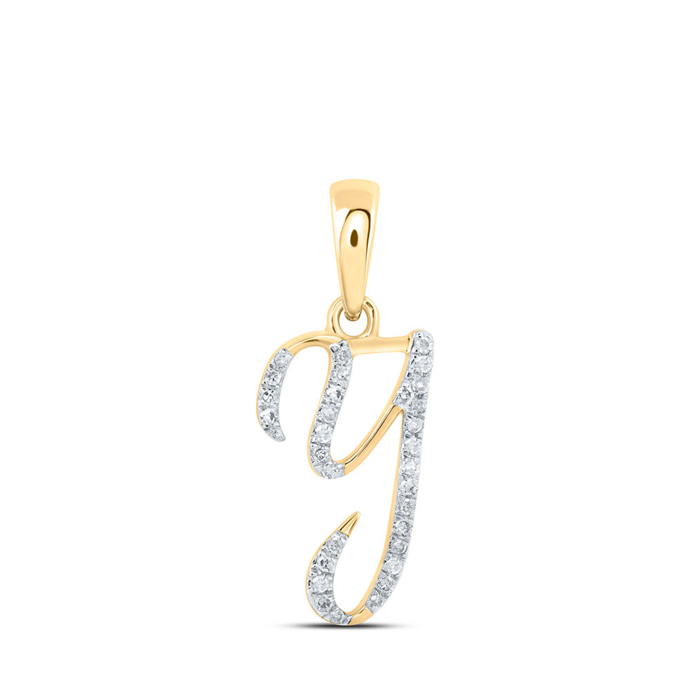 10K Rose Or Yellow Or White Gold Womens Round Diamond Initial Letter Pendant