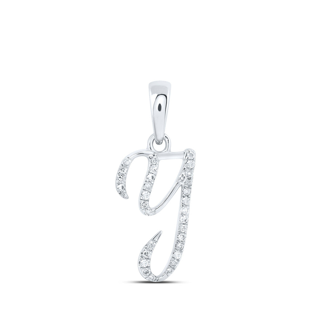 10K Rose Or Yellow Or White Gold Womens Round Diamond Initial Letter Pendant