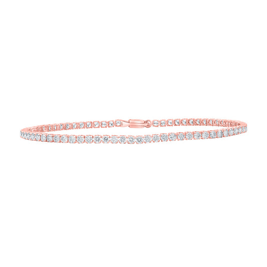 14K Rose Gold Womens Round Diamond Single Row Tennis Bracelet 3 Cttw