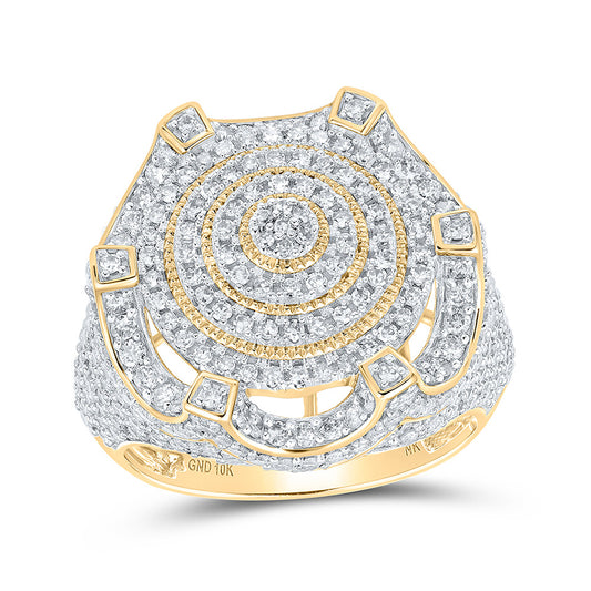 10K Yellow Gold Mens Round Diamond Circle Cluster Ring 3 Cttw, Mens Size: 7-13