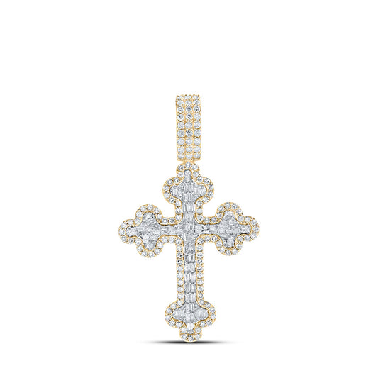 10K Yellow Gold Mens Baguette Diamond Cross Charm Pendant 2 Cttw