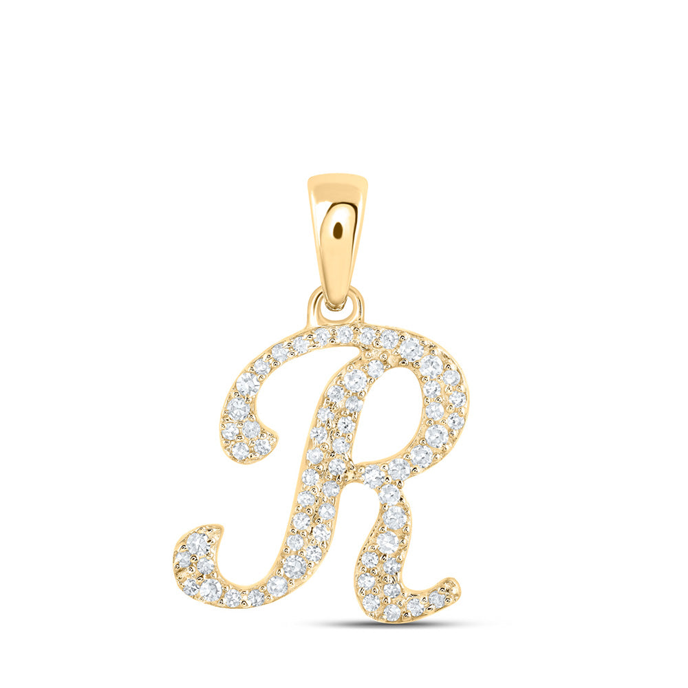 10K Yellow Or White Or Rose Gold Womens Round Diamond A Initial Letter Pendant