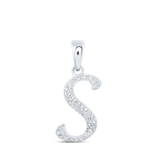 10K White Gold Womens Round Diamond Initial Letter Pendant