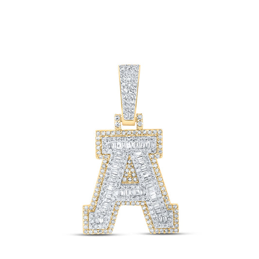 10K Yellow Gold Mens Baguette Diamond Initial Letter Charm Pendant