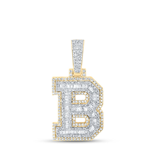 10K Yellow Gold Mens Baguette Diamond Initial Letter Charm Pendant