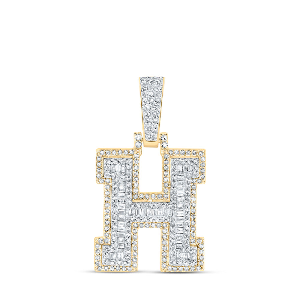10K Yellow Gold Mens Baguette Diamond Initial Letter Charm Pendant