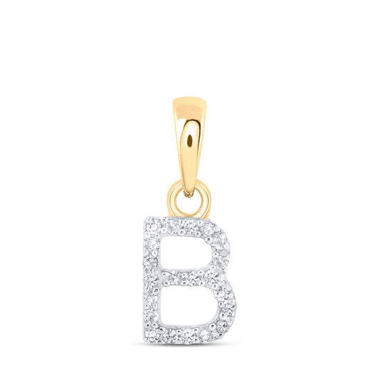 10K Yellow Gold Womens Round Diamond Initial Letter Pendant