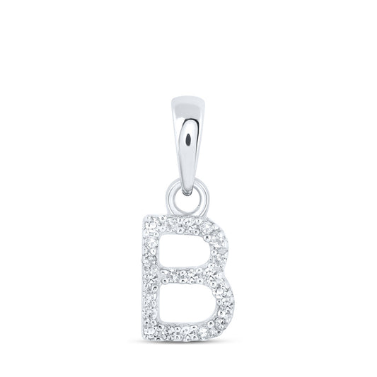 10K White Gold Womens Round Diamond Initial Letter Pendant
