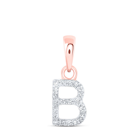 10K Rose Gold Womens Round Diamond Initial Letter Pendant