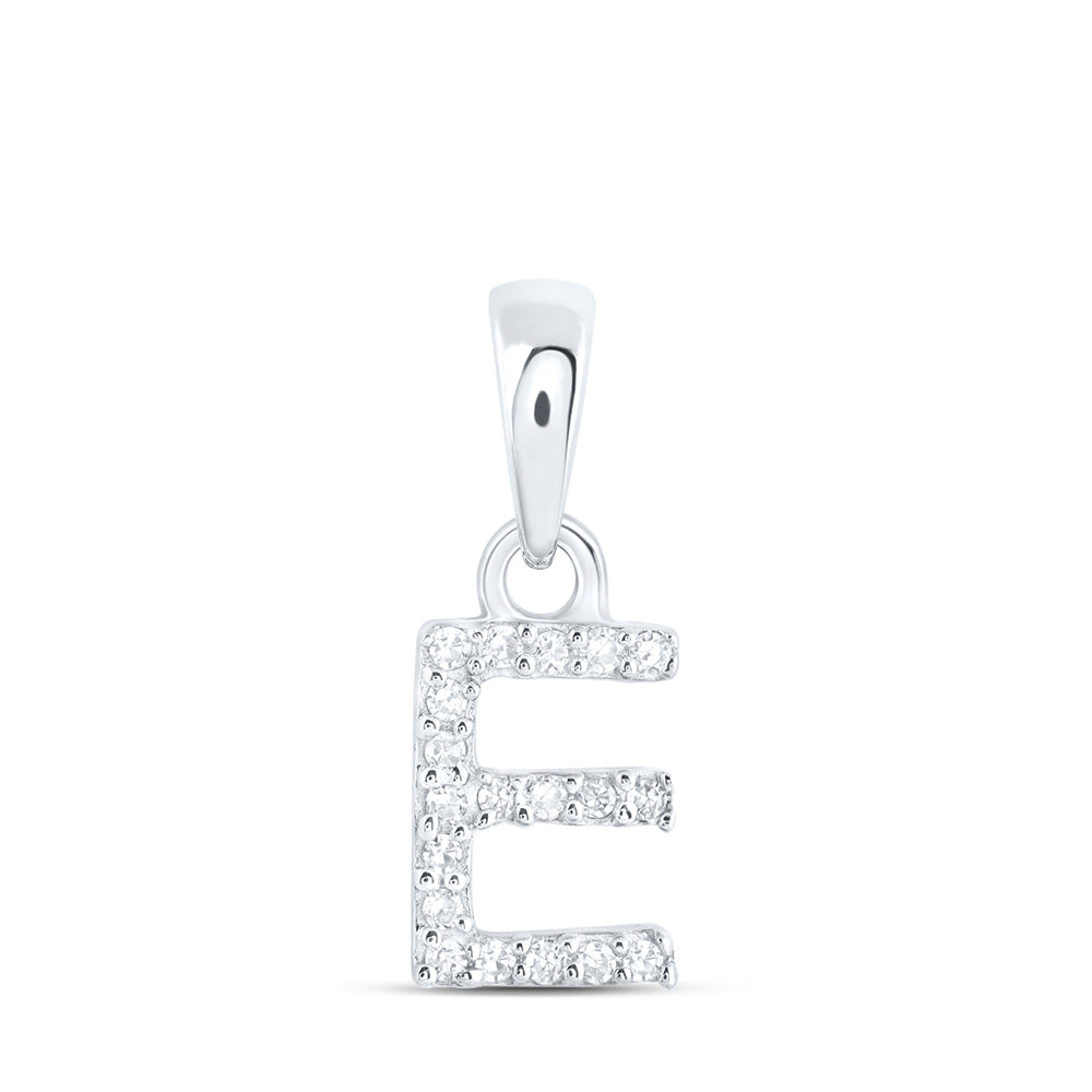 10K White Gold Womens Round Diamond Initial Letter Pendant