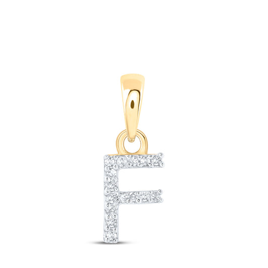 10K Yellow Gold Womens Round Diamond F Initial Letter Pendant .03 Cttw, Length: 0.47 In, Width: 0.2 In