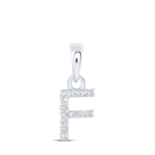 10kt White Gold Womens Round Diamond F Initial Letter Pendant .03 Cttw