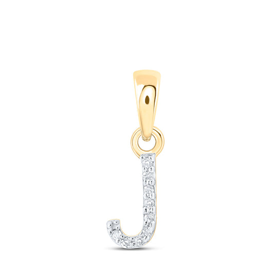 10K Yellow Gold Womens Round Diamond J Initial Letter Pendant .02 Cttw, Length: 0.47 In, Width: 0.2 In