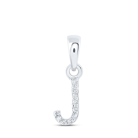 10K White Gold Womens Round Diamond Initial Letter Pendant