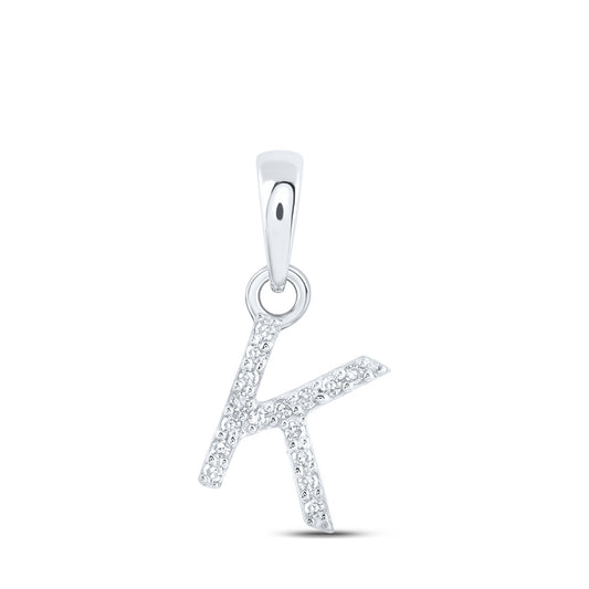 10K White Gold Womens Round Diamond Initial Letter Pendant