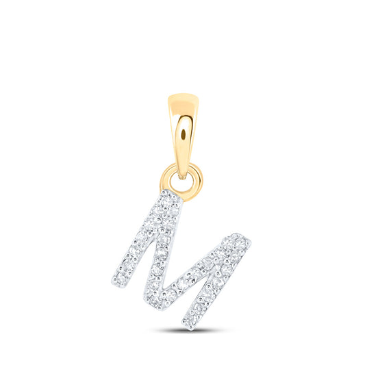 10K Yellow Gold Womens Round Diamond Initial Letter Pendant