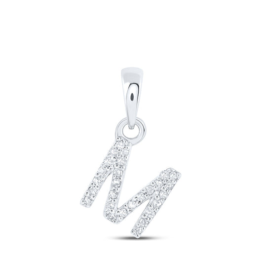 10K White Gold Womens Round Diamond Initial Letter Pendant