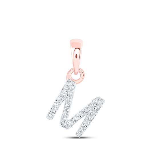 10K Rose Gold Womens Round Diamond Initial Letter Pendant