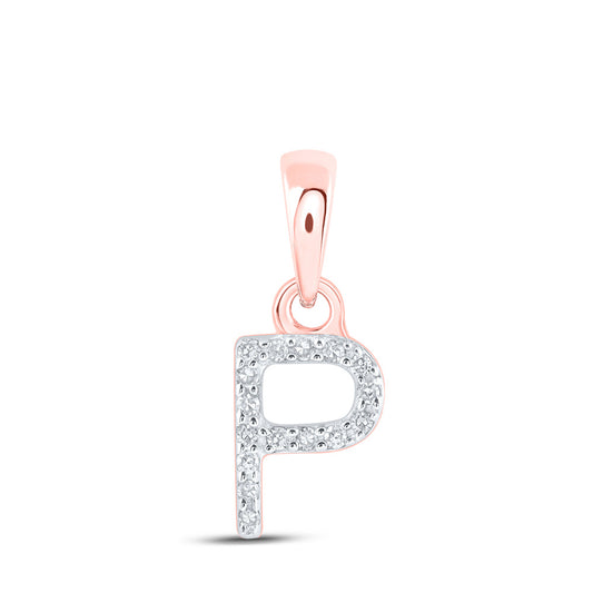 10K Rose Gold Womens Round Diamond Initial Letter Pendant