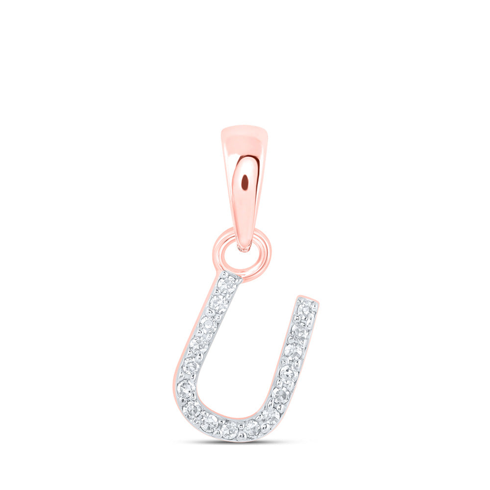 10K Rose Gold Womens Round Diamond Initial Letter Pendant