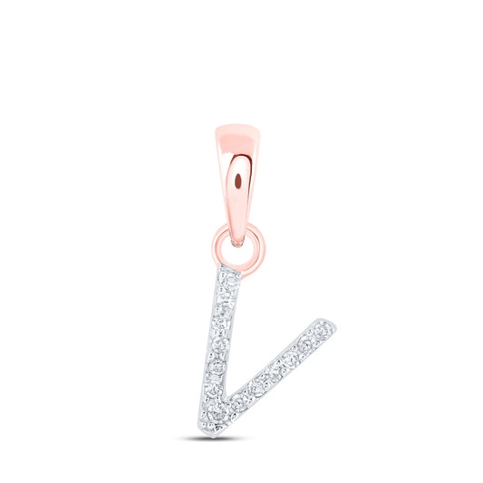 10K Rose Gold Womens Round Diamond V Initial Letter Pendant .03 Cttw, Length: 0.47 In, Width: 0.2 In