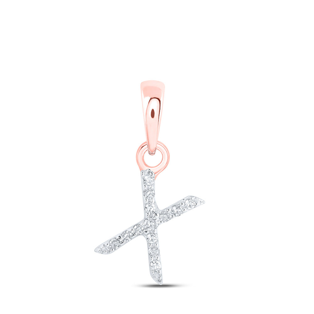 10K Rose Gold Womens Round Diamond Initial Letter Pendant