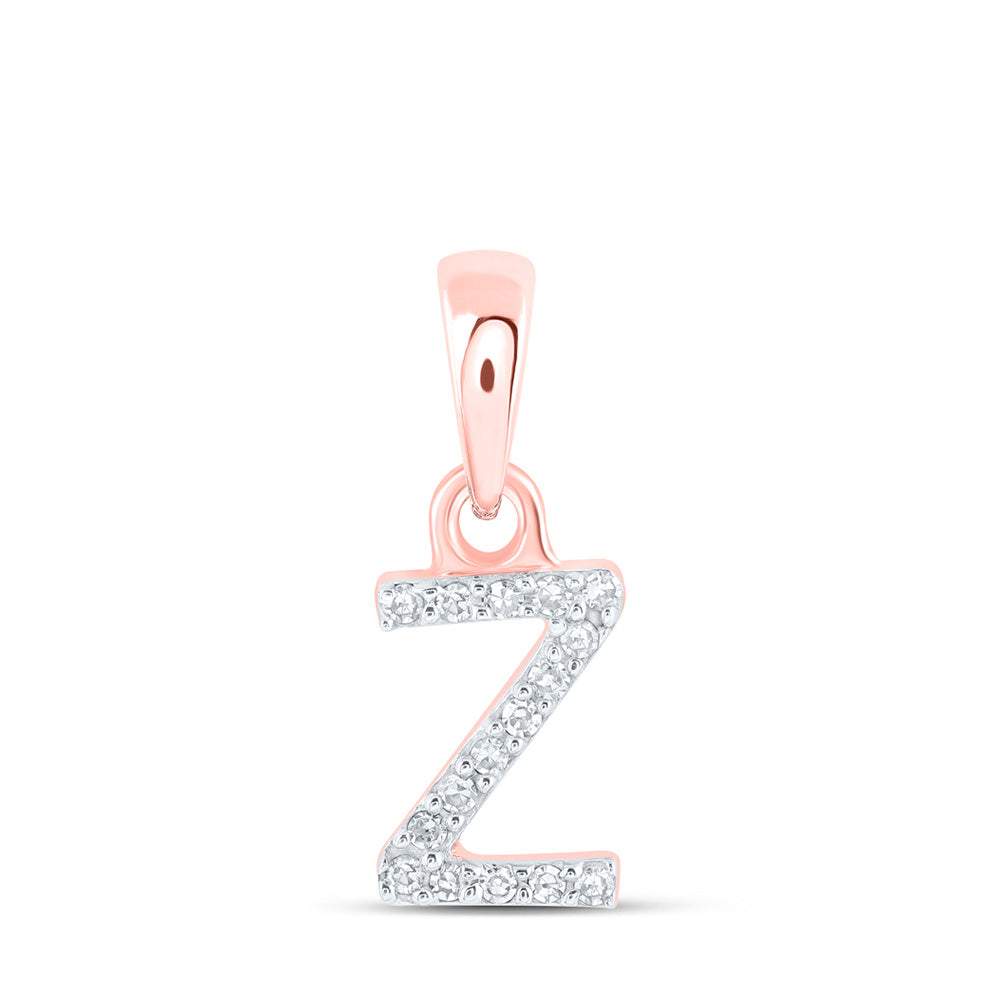 10K Rose Gold Womens Round Diamond Initial Letter Pendant