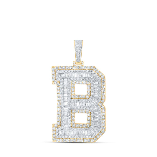 10K Yellow Gold Mens Baguette Diamond Initial Letter Charm Pendant