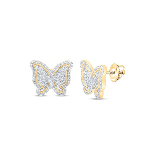 10K Yellow Gold Womens Round Diamond Butterfly Earrings 5/8 Cttw