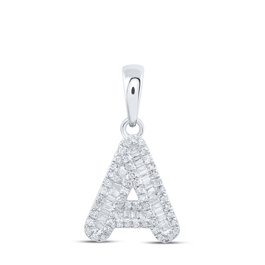10K White Gold Womens Baguette Diamond Initial Letter Pendant