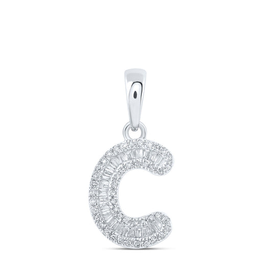 10K White Or Yellow Gold Womens Baguette Diamond C Initial Letter Pendant