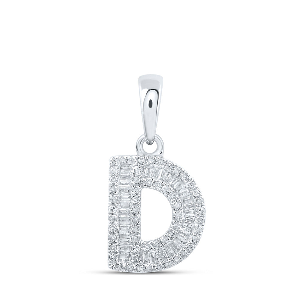 10K White Gold Womens Baguette Diamond Initial Letter Pendant