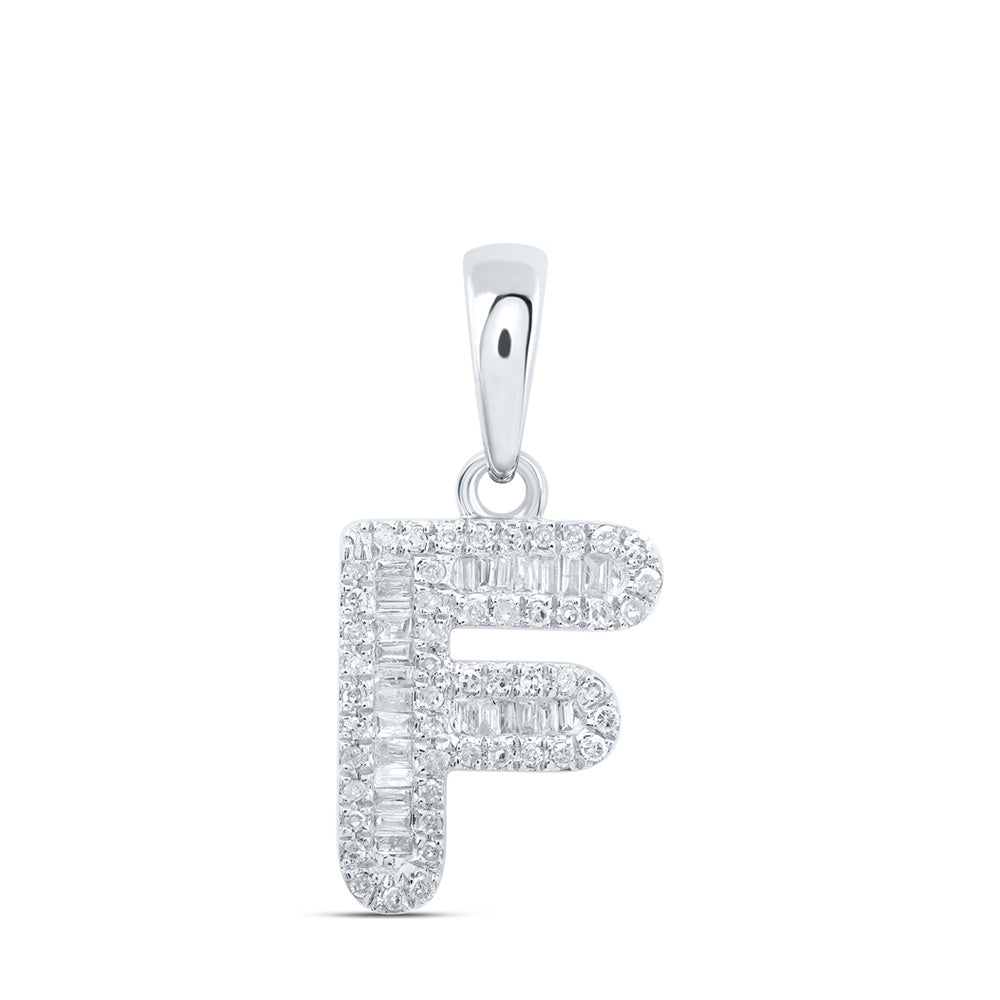 10K White Gold Womens Baguette Diamond Initial Letter Pendant