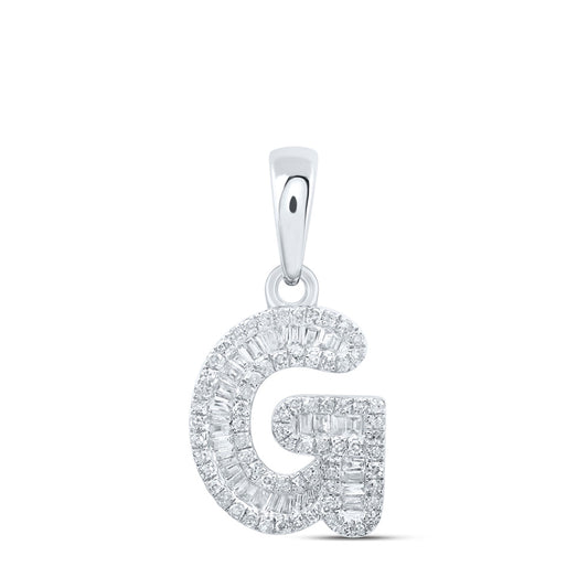 10K White Gold Womens Baguette Diamond G Initial Letter Pendant 3/8 Cttw, Length: 0.83 In, Width: 0.47 In
